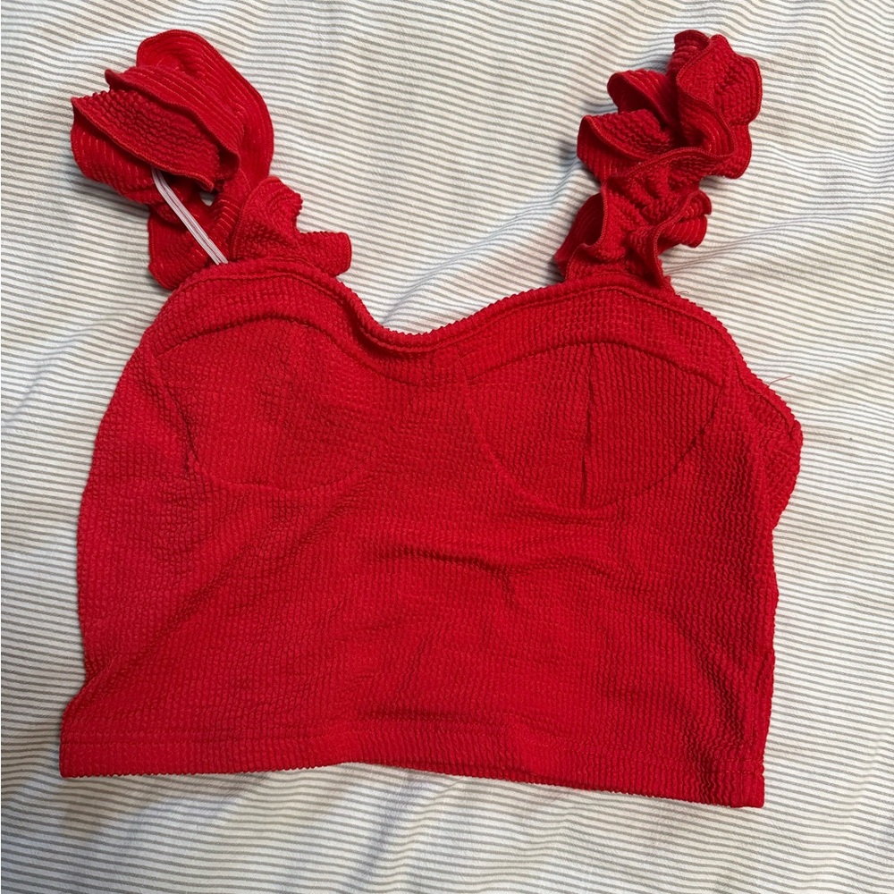 🪩 BOGO Red Ruffled Crop Tank